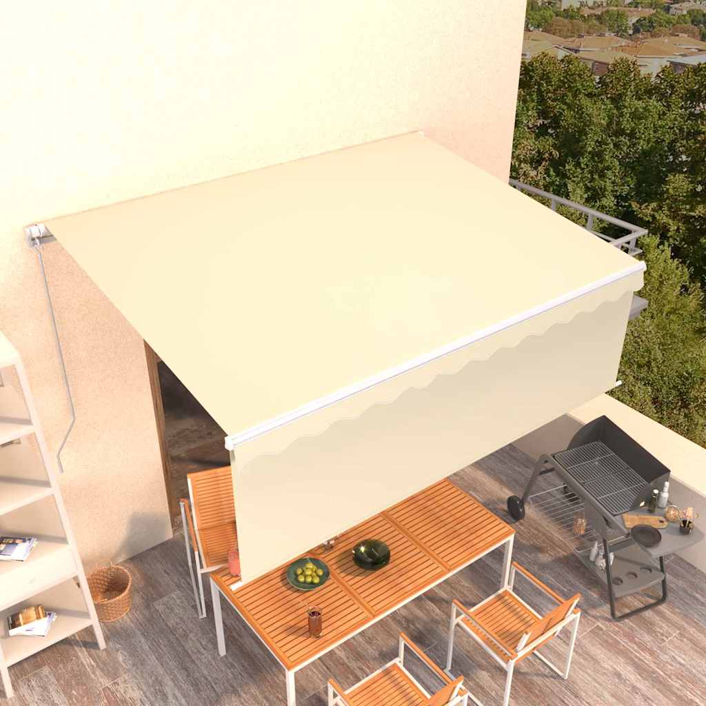 Käsitsi sissetõmmatav varikatus rulooga, 4 x 3 m, kreemjas