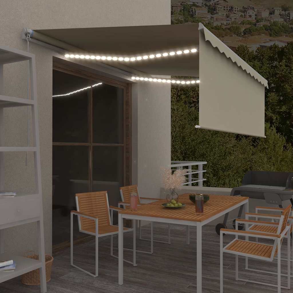 Käsitsi sissetõmmatav varikatus ruloo&LED, 4x3m, kreemjas