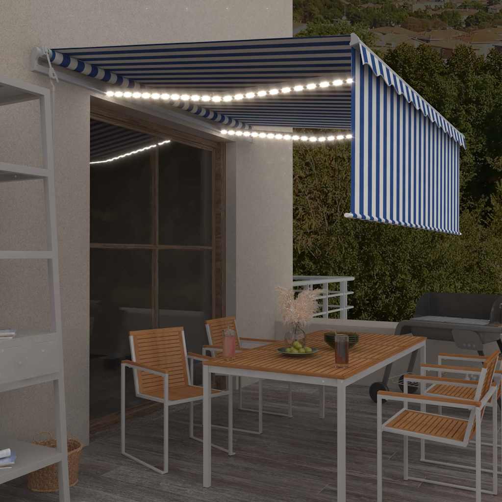 Automaatne varikatus, LED, tuuleandur, 4x3 m, sinine ja valge