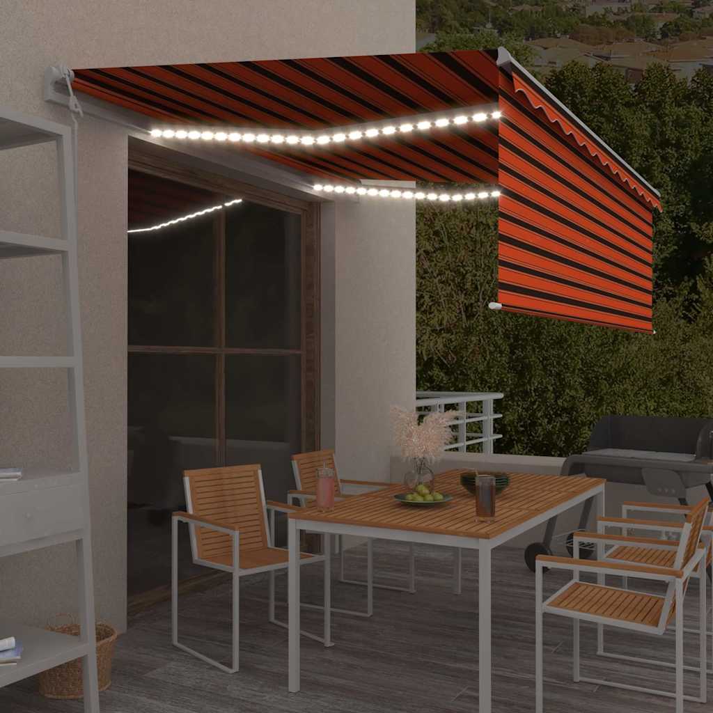 Automaatne varikatus LED ja tuuleandur 4,5 x 3 m oranž ja pruun
