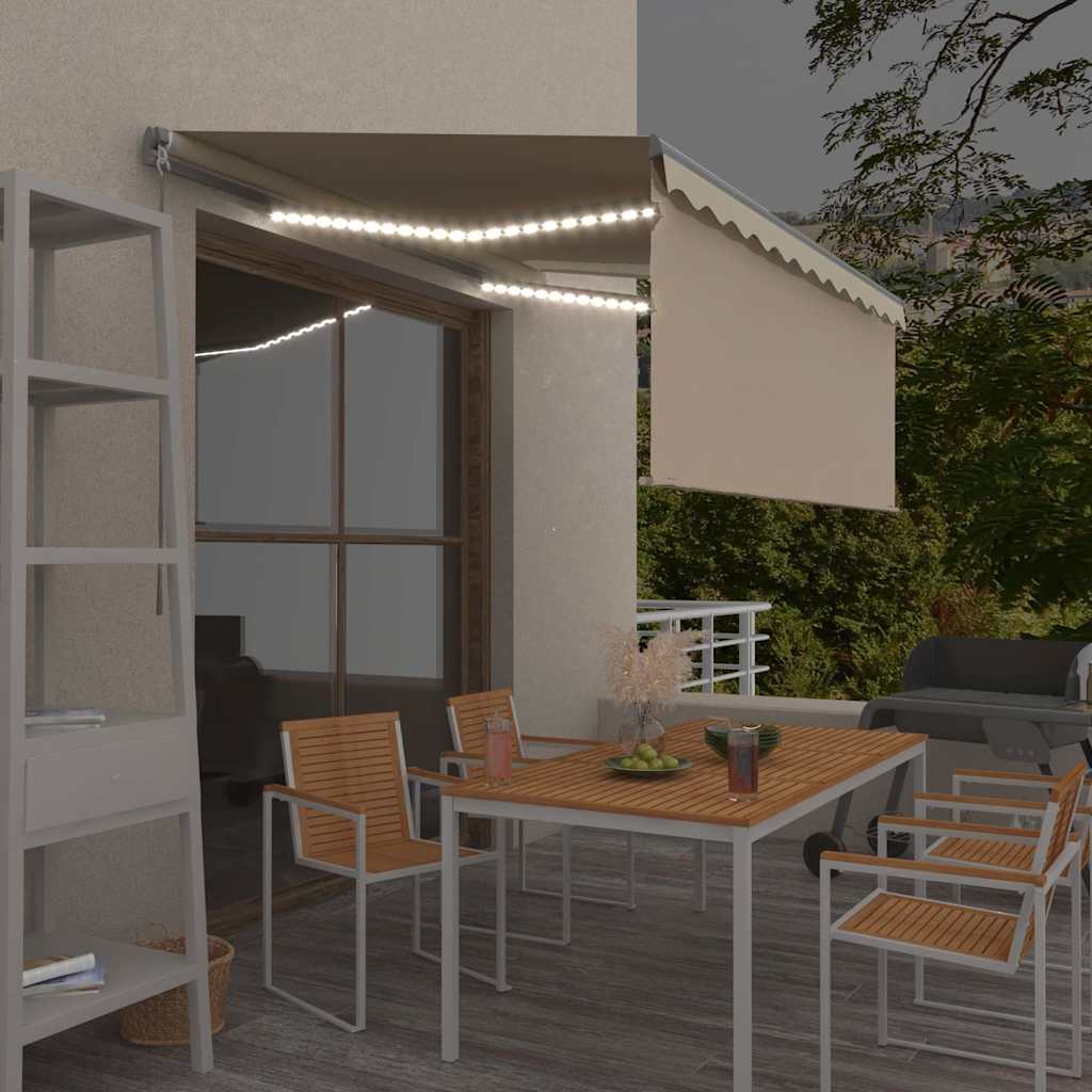 Käsitsi ülestõstetav varikatus rulooga&LED, 3,5x2,5m, kreemjas
