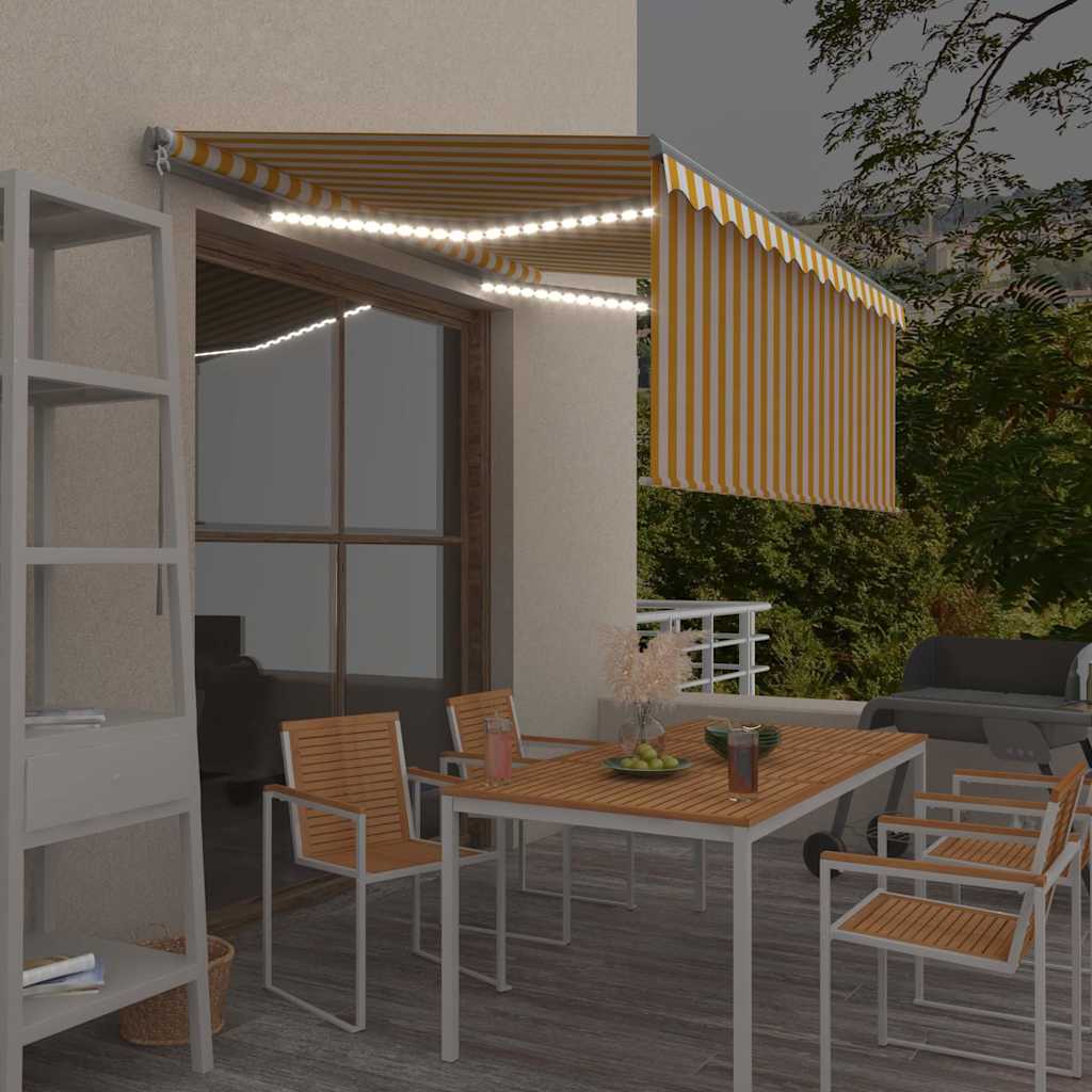 Käsitsi sissetõmmatav varikatus rulooga,3,5x2,5m, kollane/valge