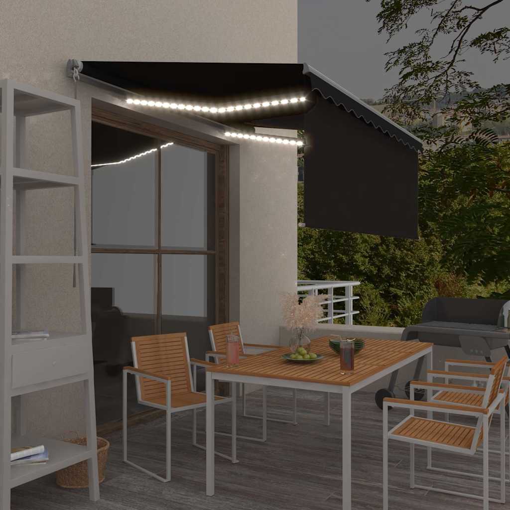 Käsitsi sissetõmmatav varikatus ruloo&LED, 3,5x2,5m, antratsiit