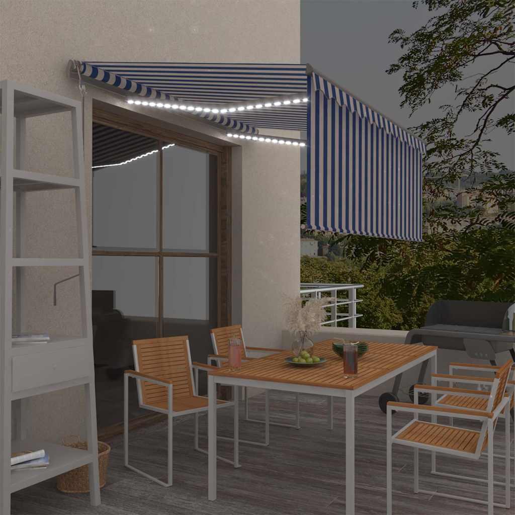 Automaatne varikatus, tuuleandur LED, 3,5x2,5 m, sinine, valge