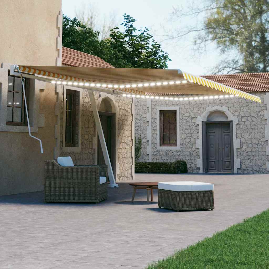 Käsitsi sissetõmmatav varikatus LED, 600x300 cm, kollane, valge