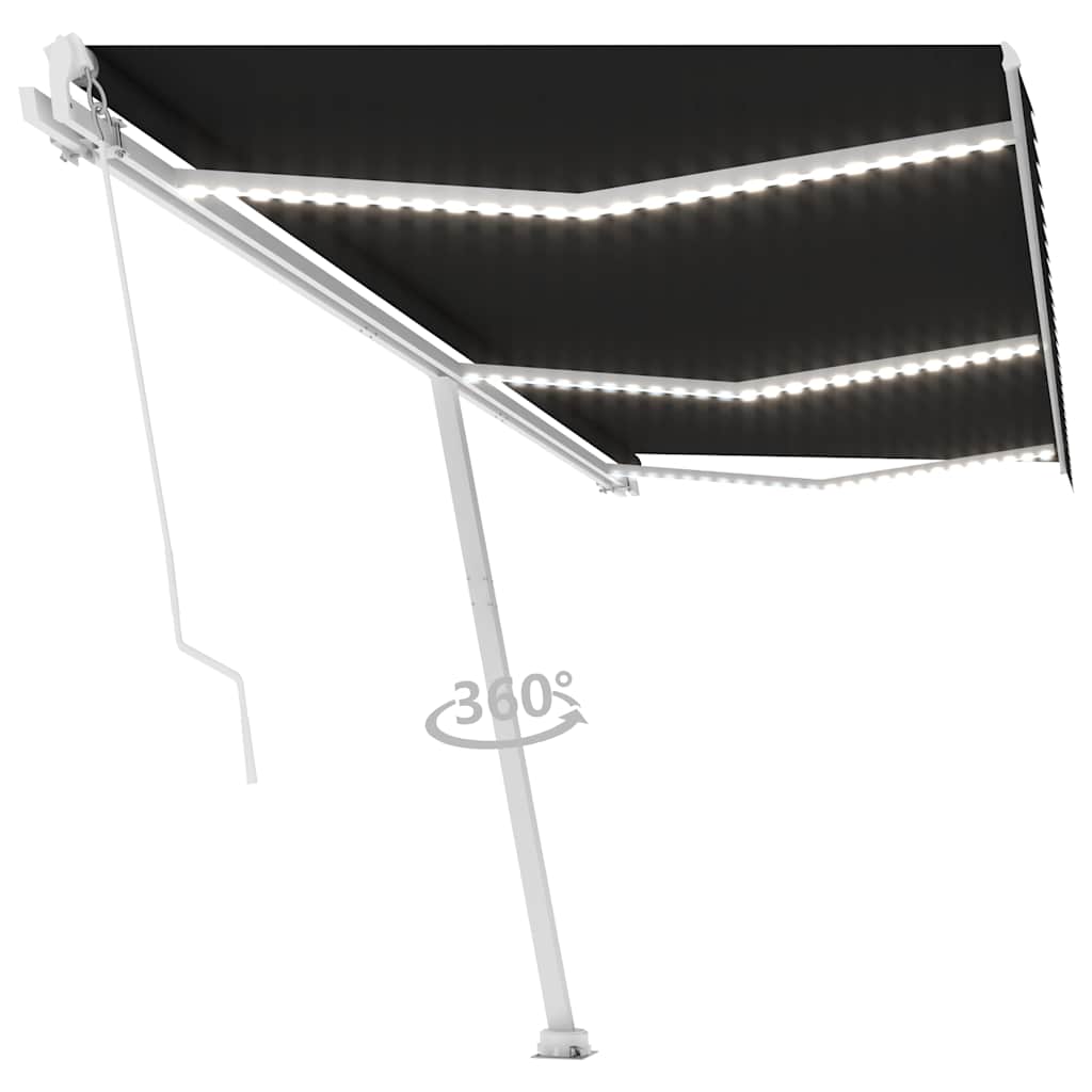 Käsitsi sissetõmmatav varikatus LED, 600x300 cm, antratsiithall