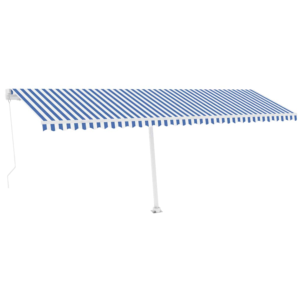 Käsitsi sissetõmmatav varikatus LED 600x350 cm sinine ja valge