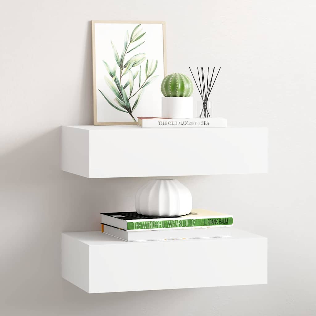 Sahtlitega seinariiulid, 2 tk, valge, 40x23,5x10 cm MDF