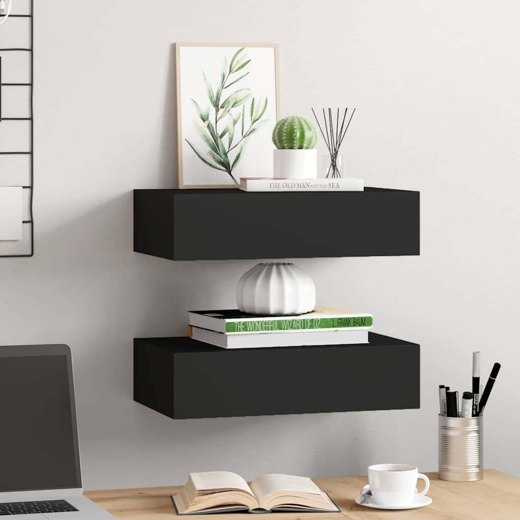 Sahtlitega seinariiulid, 2 tk, must, 40x23,5x10 cm MDF