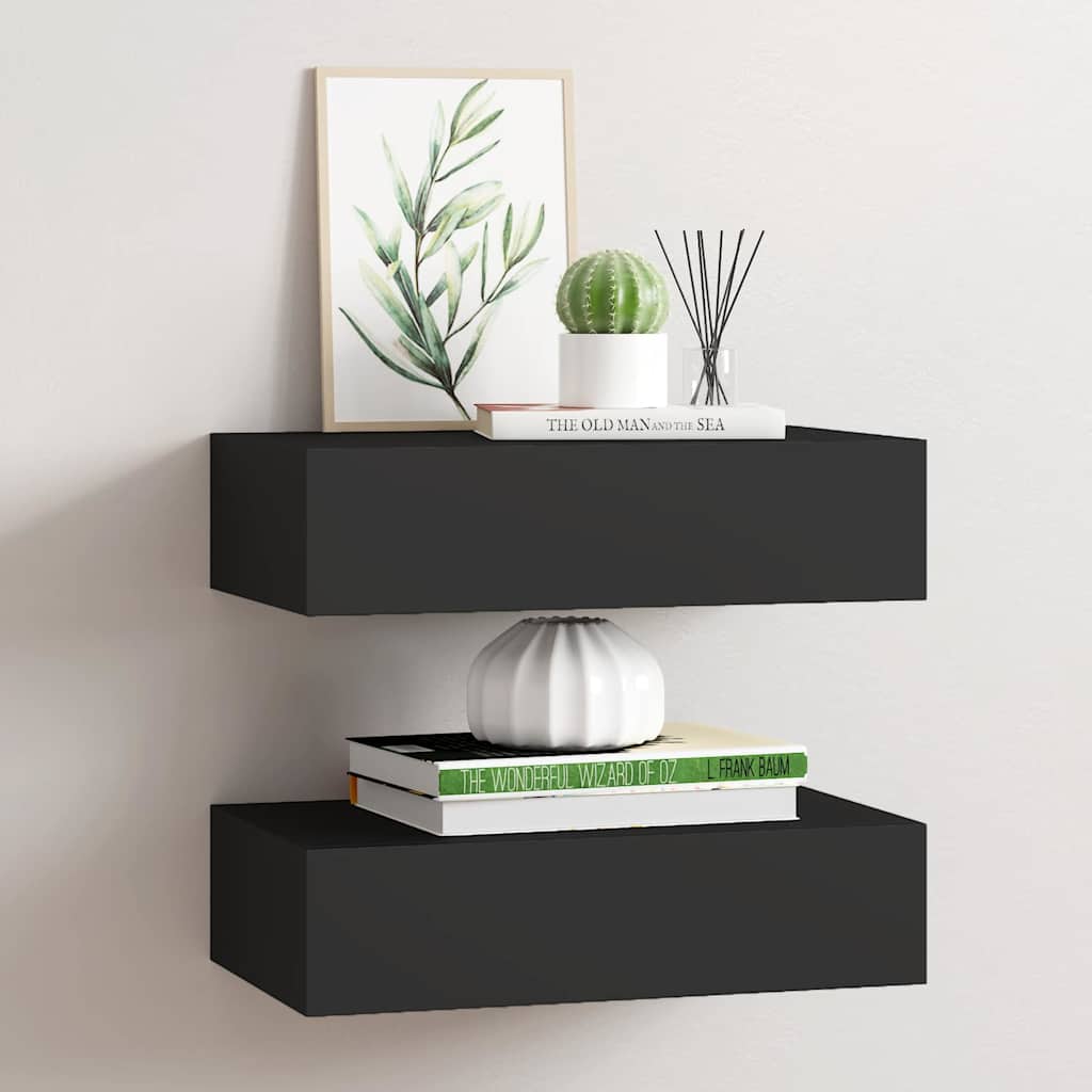 Sahtlitega seinariiulid, 2 tk, must, 40x23,5x10 cm MDF