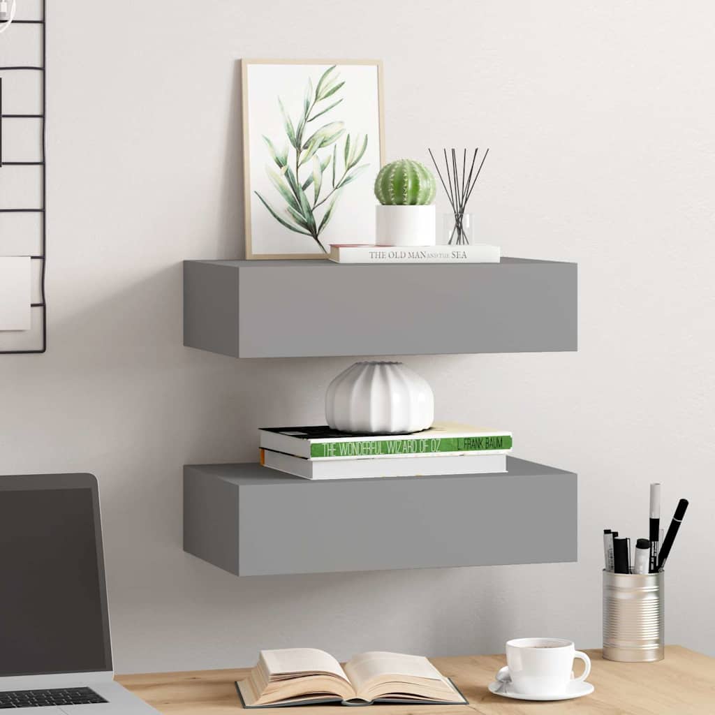 Sahtlitega seinariiulid, 2 tk, hall, 40x23,5x10 cm MDF