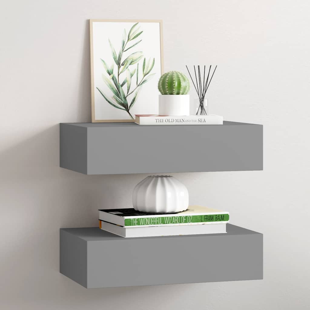 Sahtlitega seinariiulid, 2 tk, hall, 40x23,5x10 cm MDF