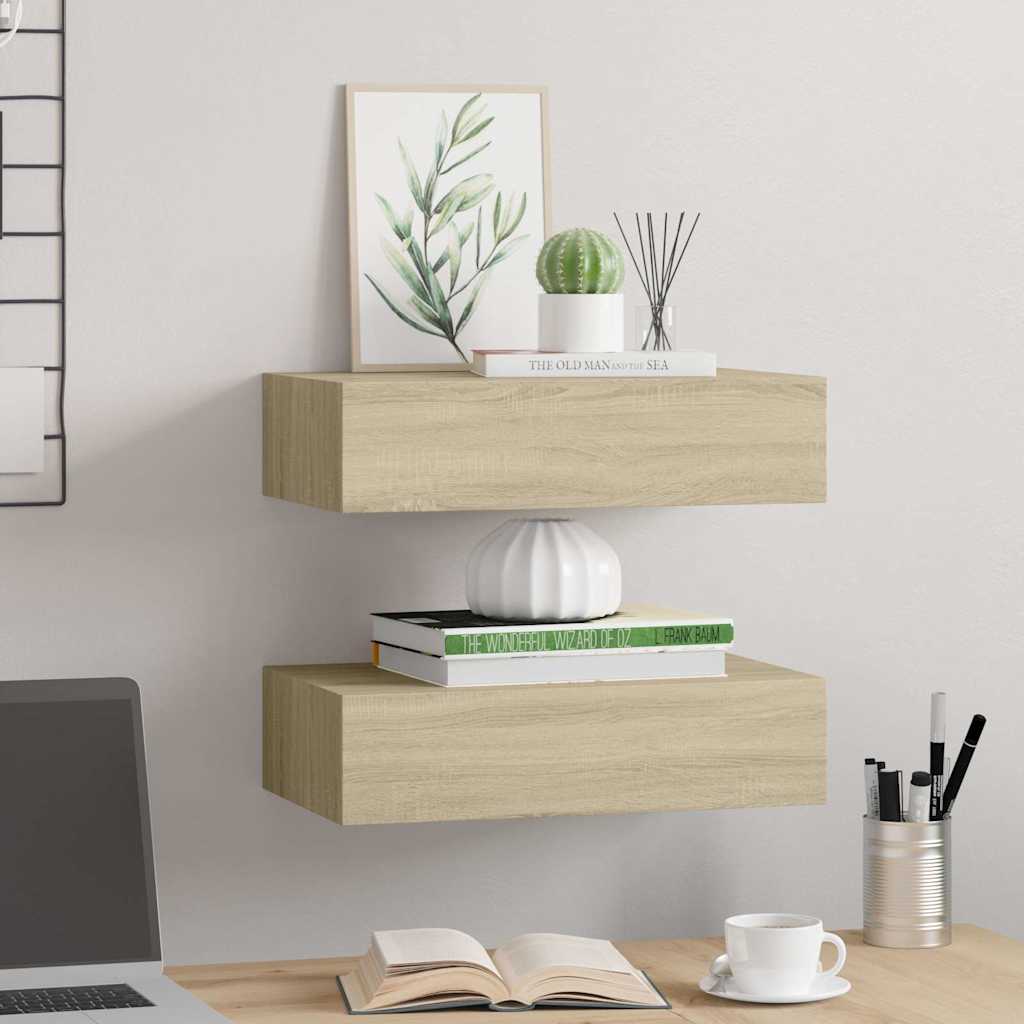 Sahtlitega seinariiulid, 2 tk, tamm, 40 x 23,5 x 10 cm MDF