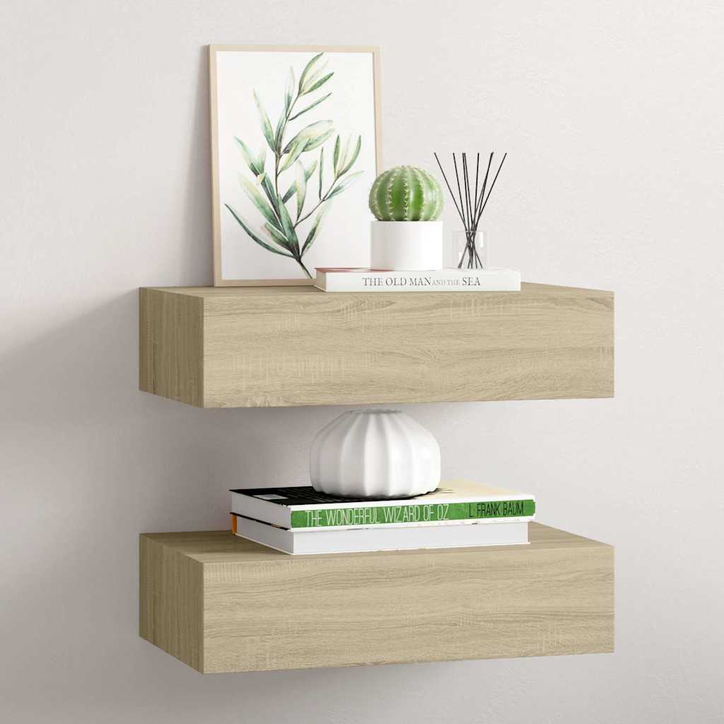 Sahtlitega seinariiulid, 2 tk, tamm, 40 x 23,5 x 10 cm MDF