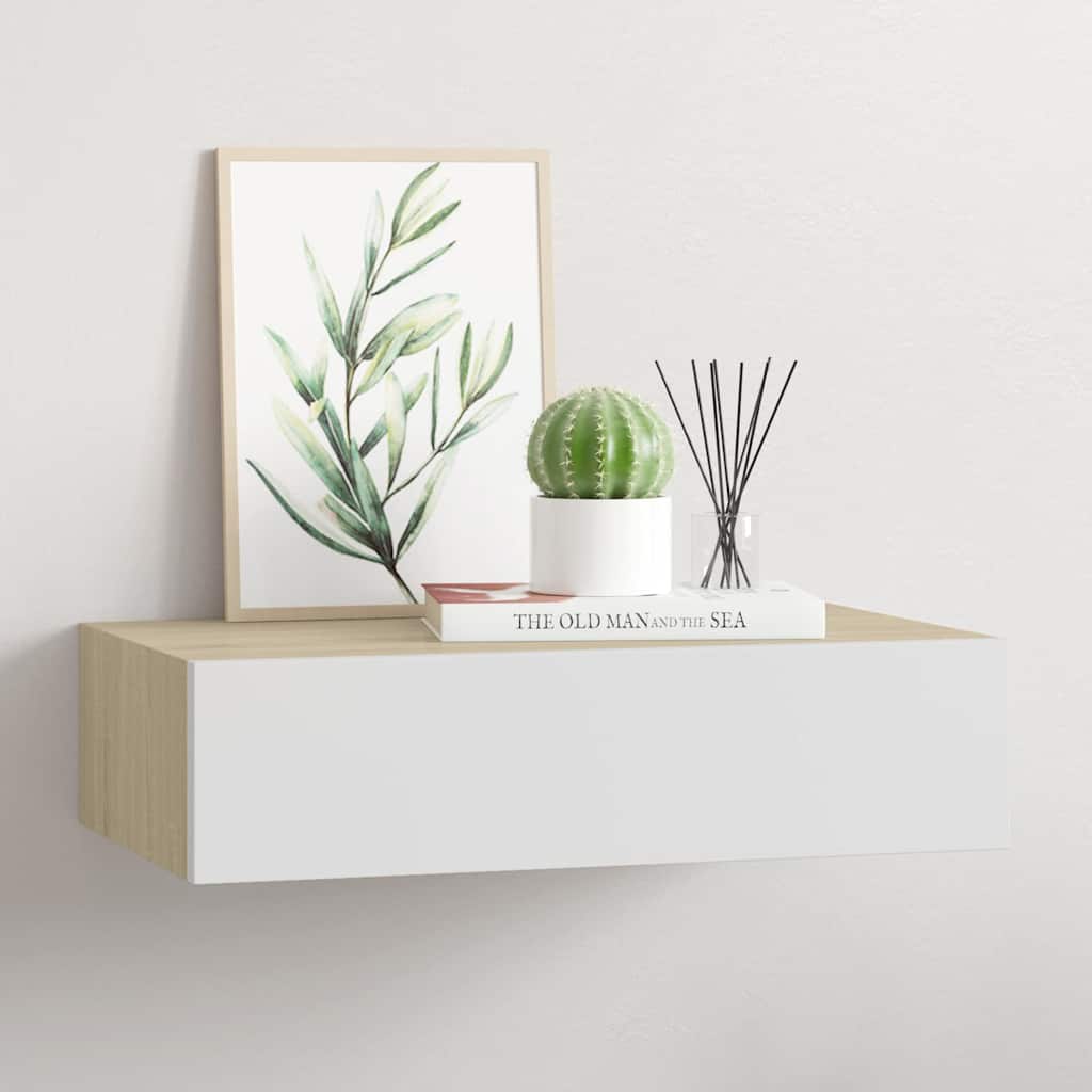 Seinale kinnitatav sahtliriiul, tamm ja valge, 40 x 23,5 x 10 cm, MDF