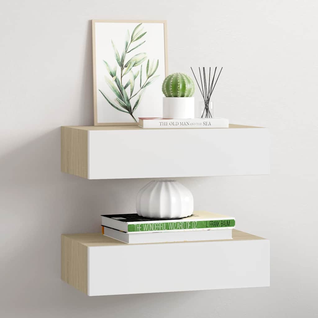 Sahtlitega seinariiulid, 2tk, tamm ja valge, 40x23,5x10 cm MDF