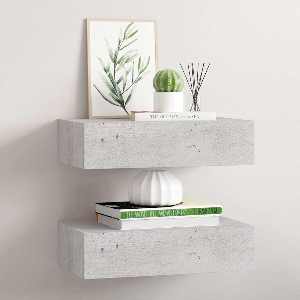 Sahtlitega seinariiulid, 2tk, betoonhall, 40 x 23,5 x 10cm MDF