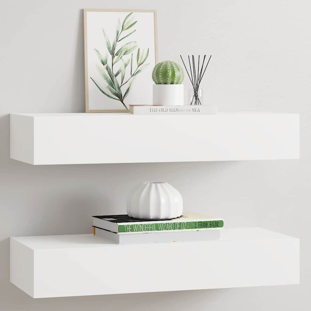 Sahtlitega seinariiulid, 2 tk, valge, 60x23,5x10 cm MDF