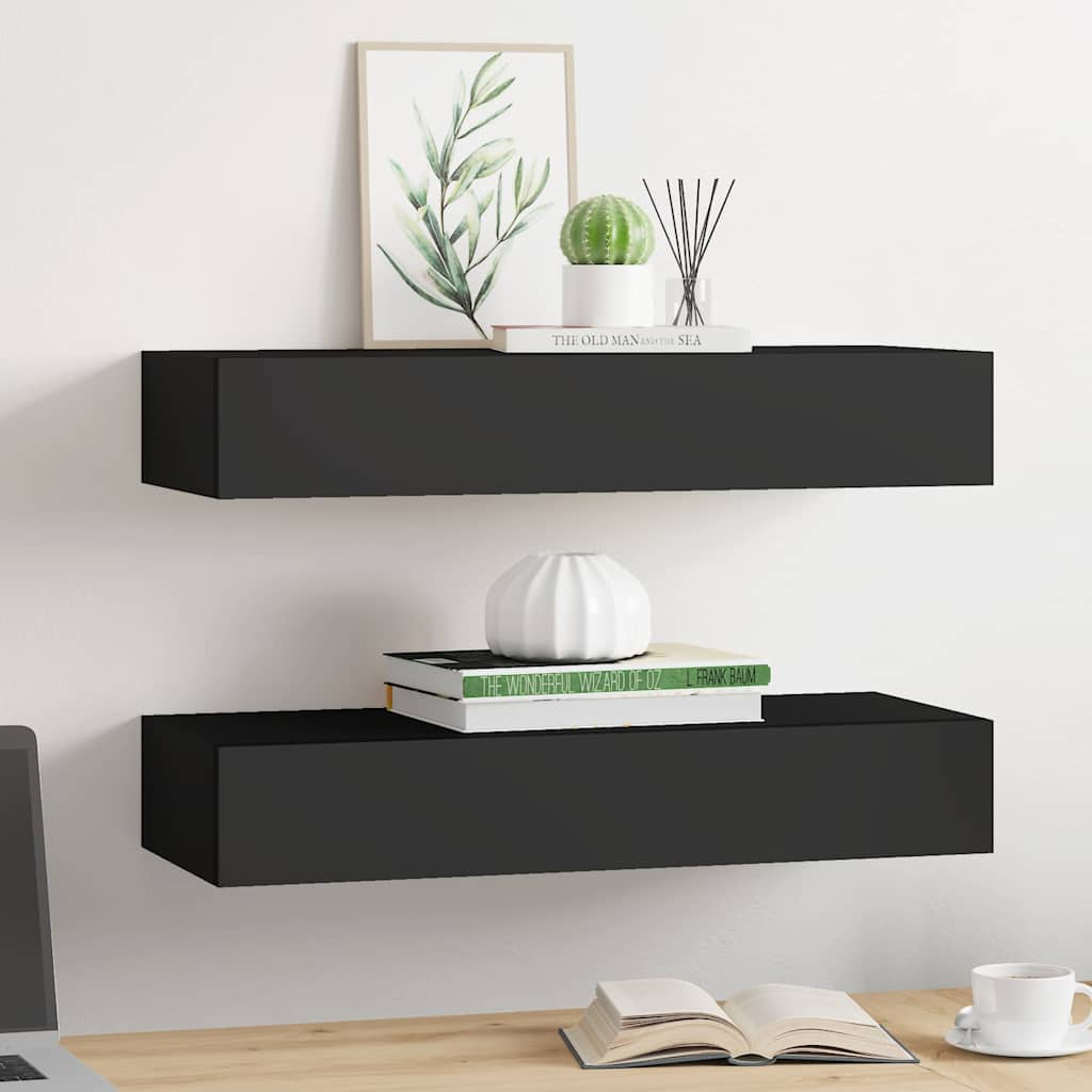 Sahtlitega seinariiulid, 2 tk, must, 60 x 23,5 x 10 cm, MDF