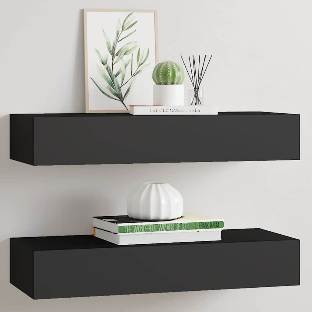 Sahtlitega seinariiulid, 2 tk, must, 60 x 23,5 x 10 cm, MDF