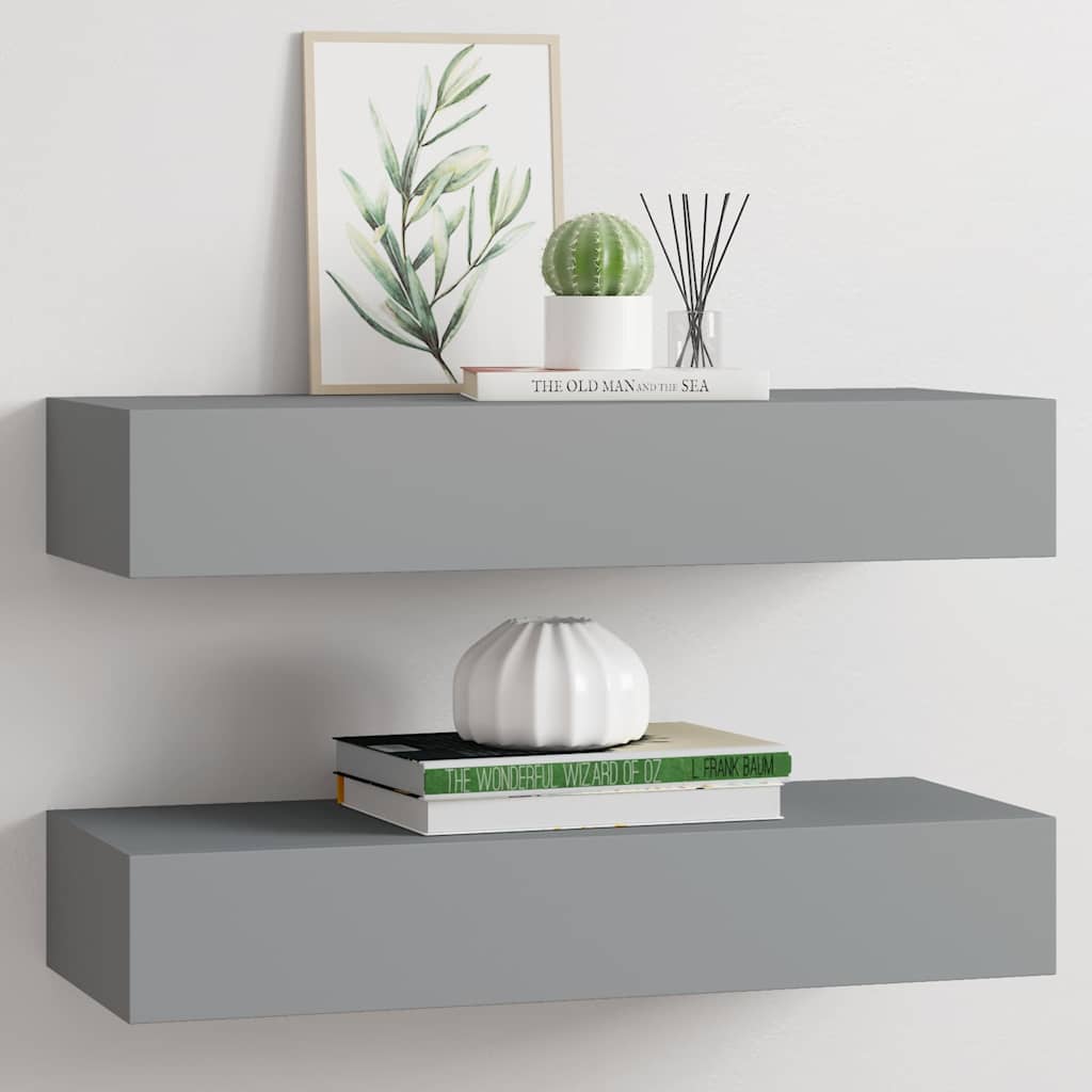 Sahtlitega seinariiulid, 2 tk, hall, 60 x 23,5 x 10 cm MDF