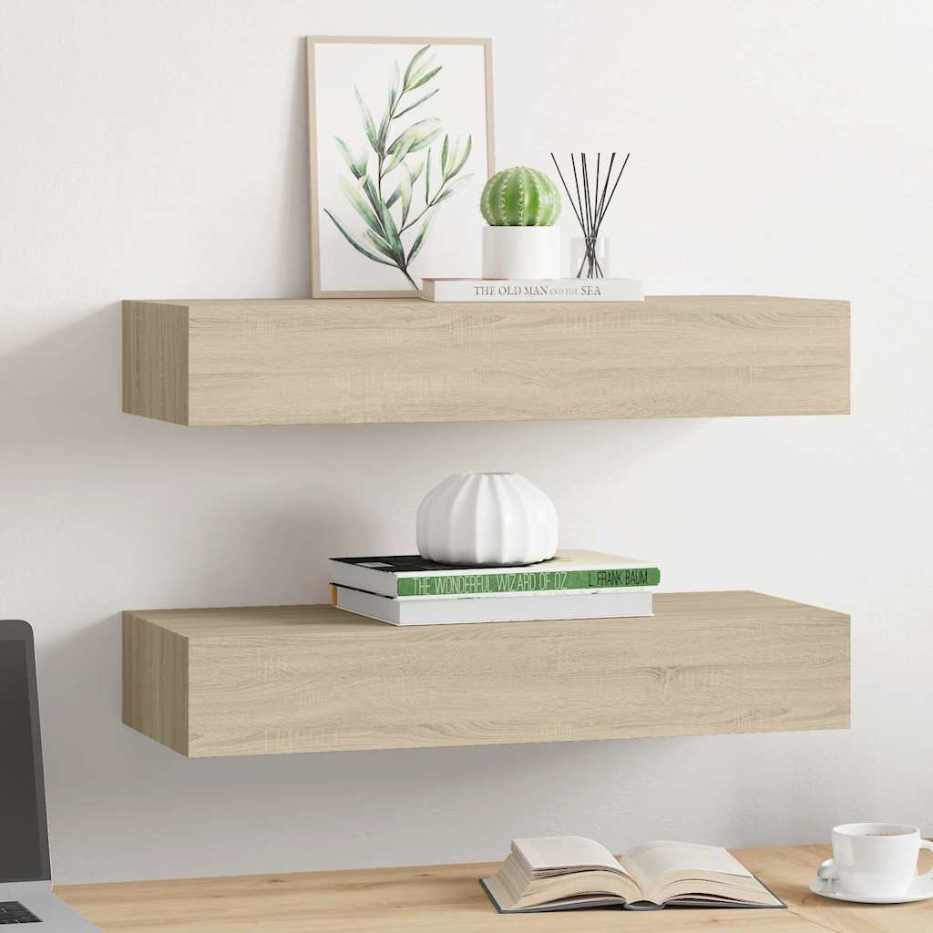 Sahtlitega seinariiulid, 2 tk, tamm, 60 x 23,5 x 10 cm, MDF