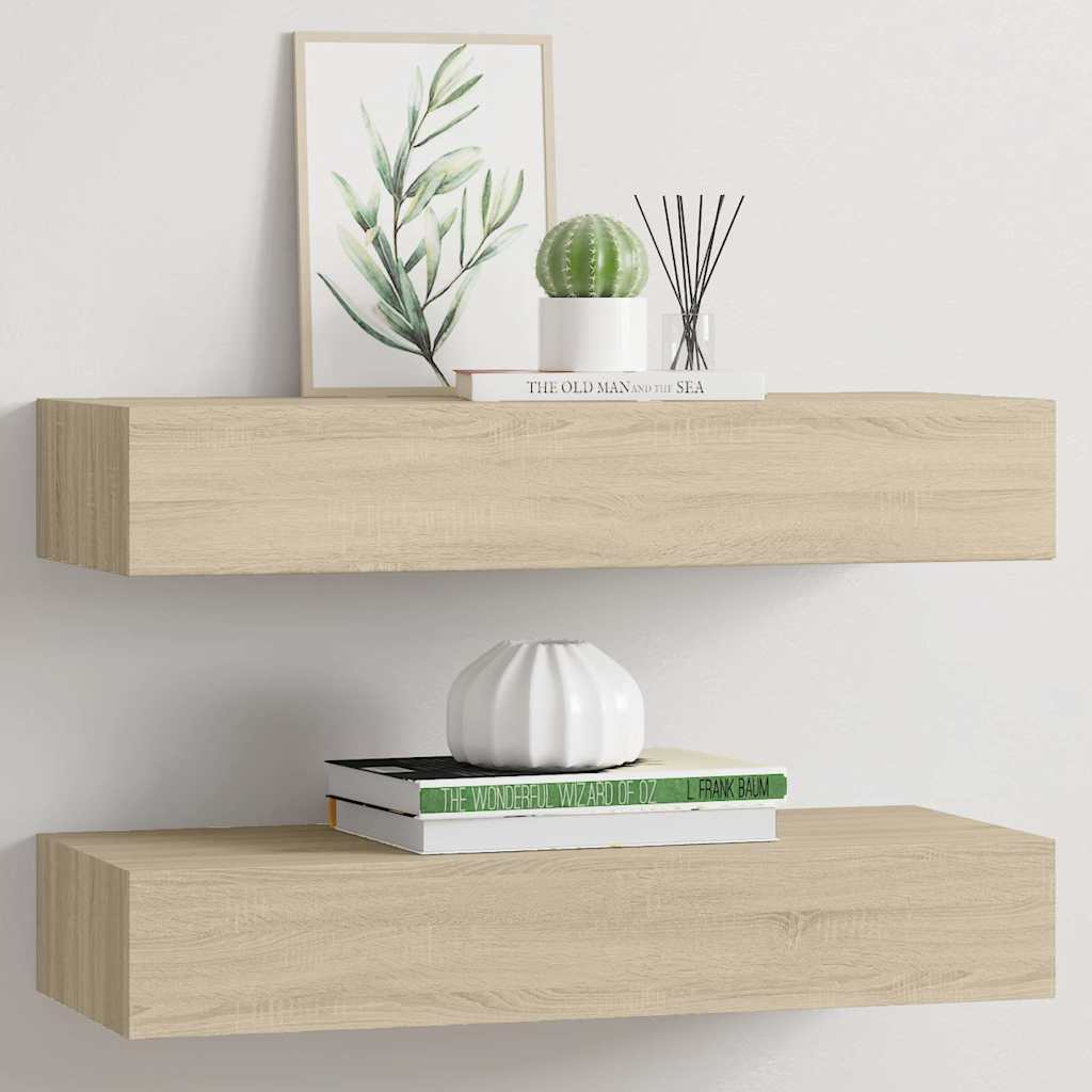 Sahtlitega seinariiulid, 2 tk, tamm, 60 x 23,5 x 10 cm, MDF