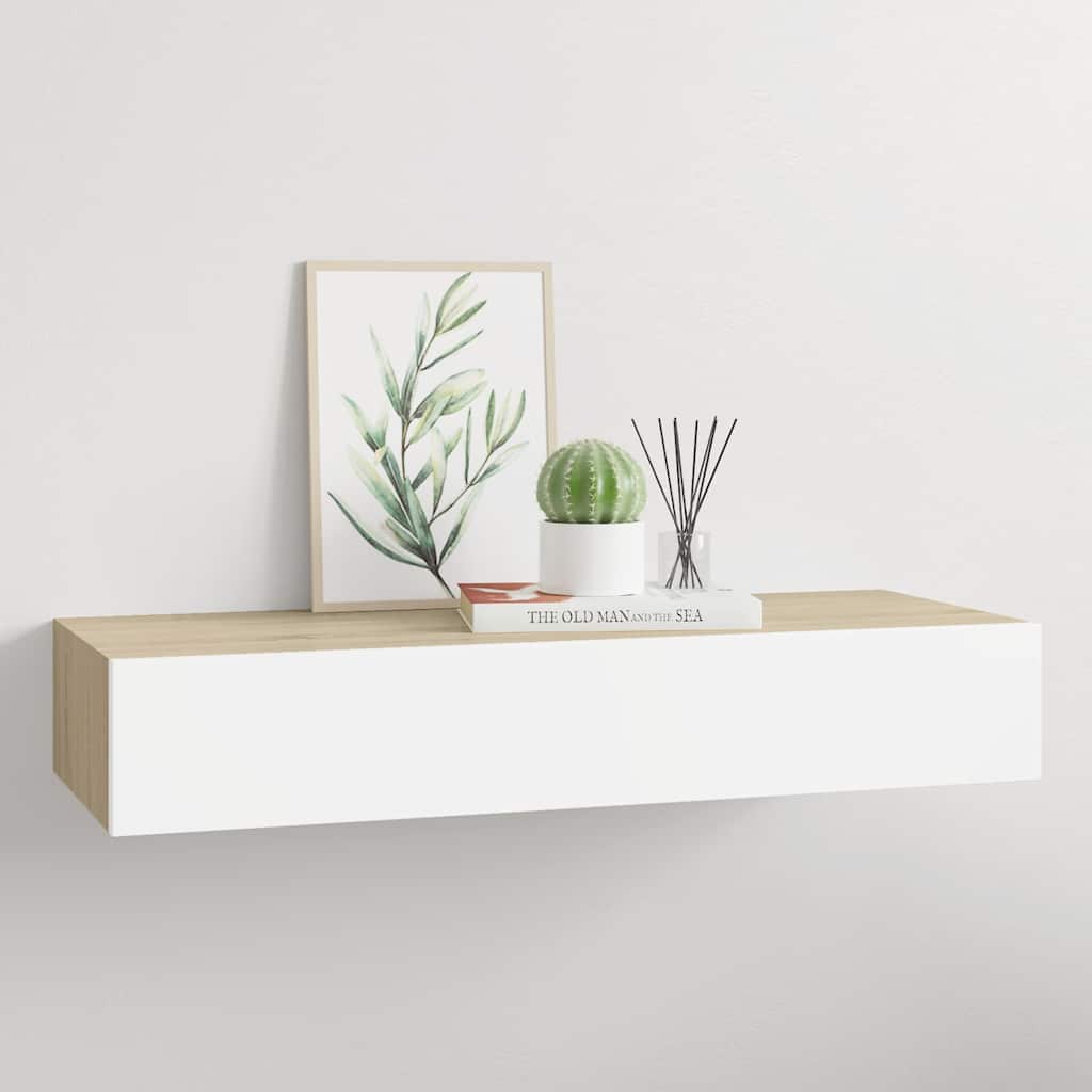 Seinale kinnitatav sahtliriiul, tamm ja valge, 60 x 23,5 x 10 cm, MDF