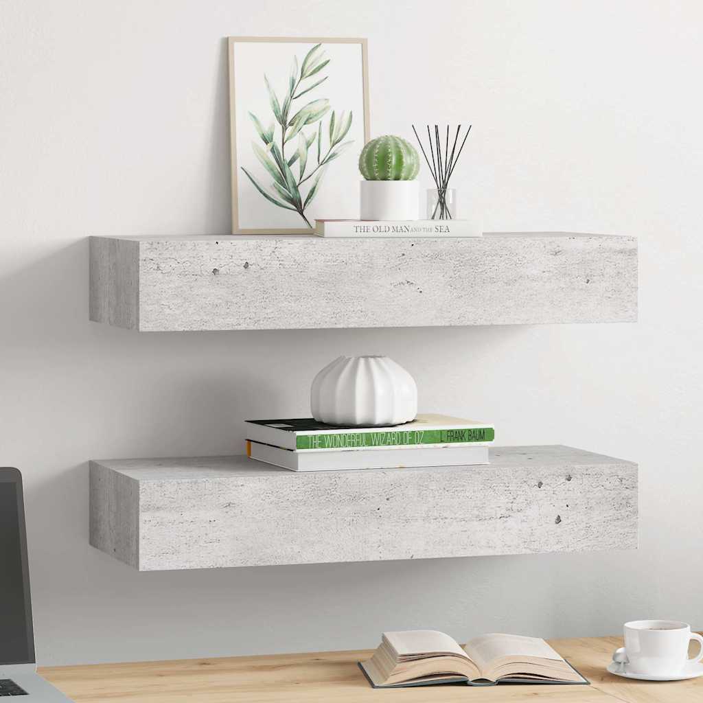 Sahtliga seinariiulid, 2 tk, betoonhall, 60x23.5x10cm, MDF