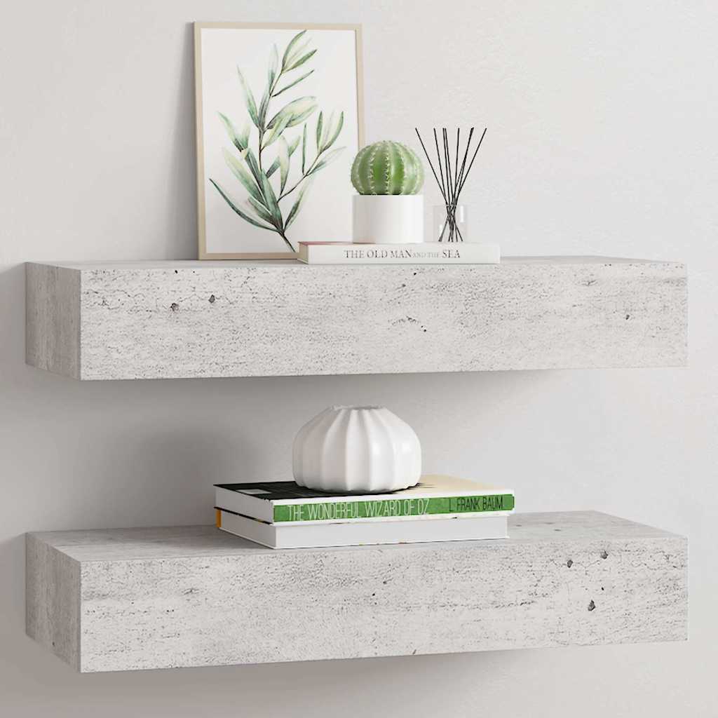 Sahtliga seinariiulid, 2 tk, betoonhall, 60x23.5x10cm, MDF
