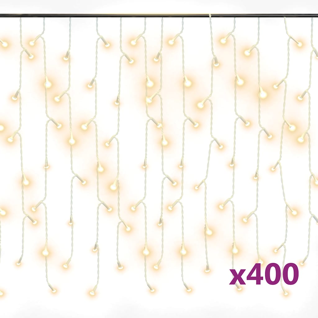 LED-valguskardin, 10 m, 400 LEDi, soe valge, 8 funktsiooni