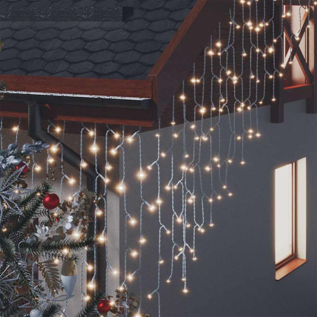 LED-valguskardin, 10 m, 400 LEDi, soe valge, 8 funktsiooni