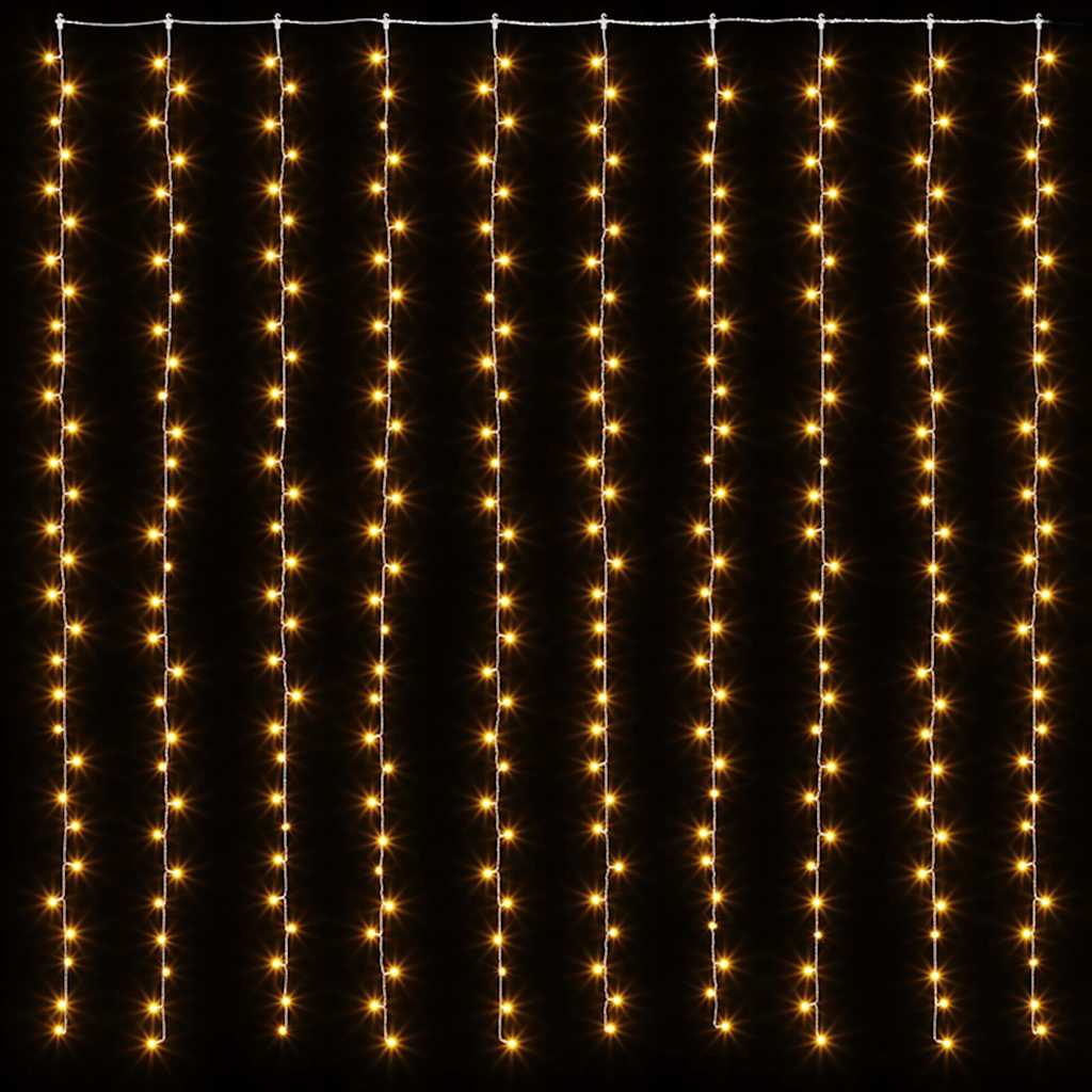 LED-tuledest kardin, 3x3 m, 300 LEDi, soe valge, 8 funktsiooni
