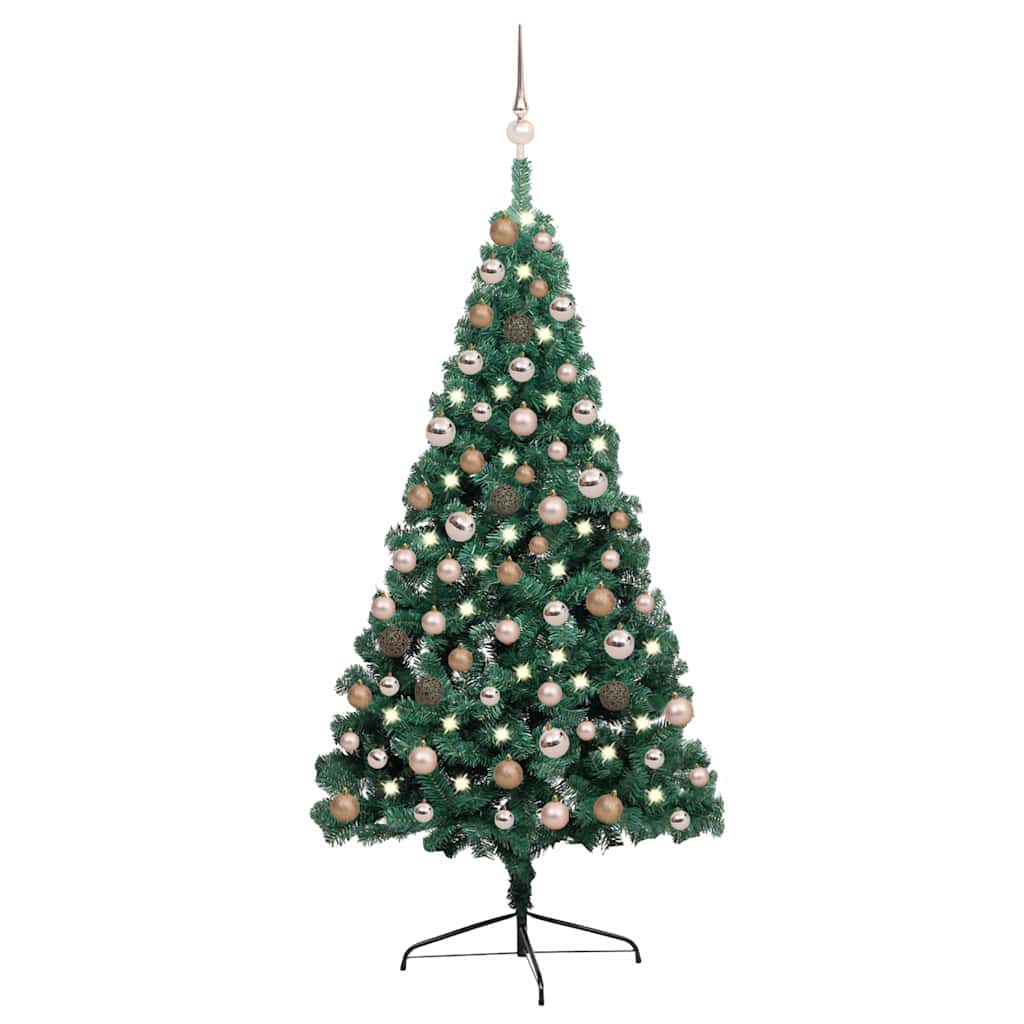 Valgustusega poolik kunstkuusk alusega, roheline, 150 cm