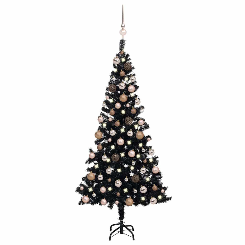 Valgustusega kunstkuusk kuulidega, must, 120 cm, PVC