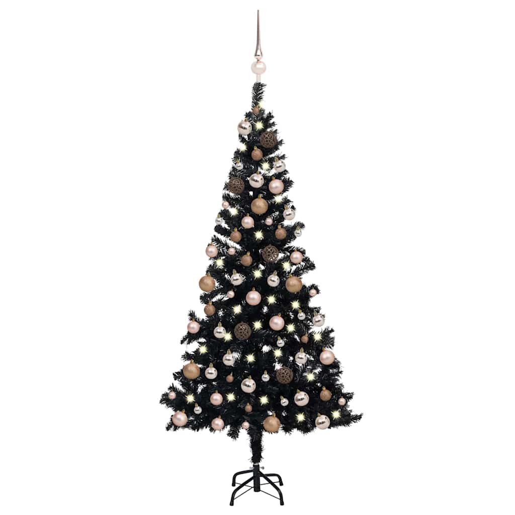 Valgustusega kunstkuusk kuulidega, must, 150 cm, PVC