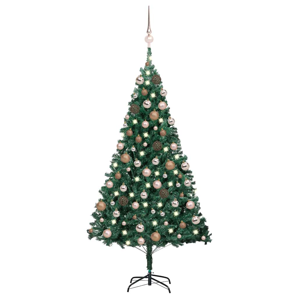 Valgustusega kunstkuusk kuulidega, roheline, 150 cm, PVC