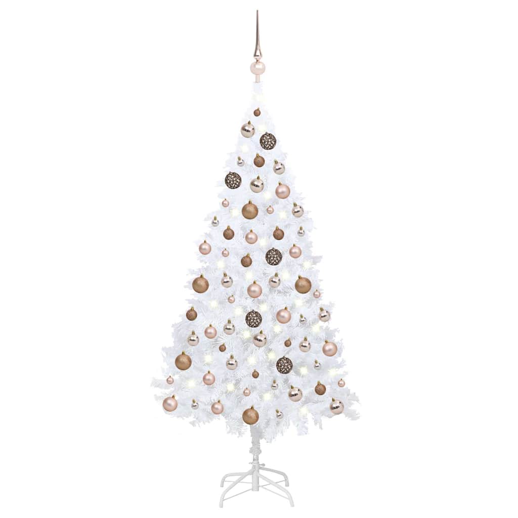 Valgustusega kunstkuusk kuulidega, valge, 150 cm, PVC