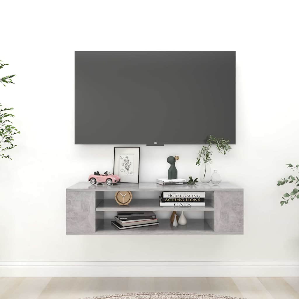 Rippuv TV-kapp, betoonhall, 100 x 30 x 26,5 cm, tehispuit