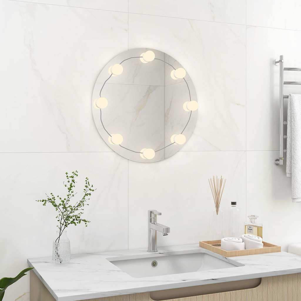 Seinapeegel LED-tuledega, ümar, klaas