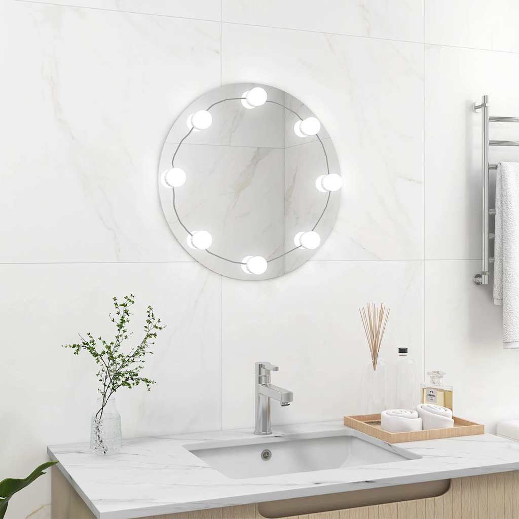 Seinapeegel LED-tuledega, ümar, klaas