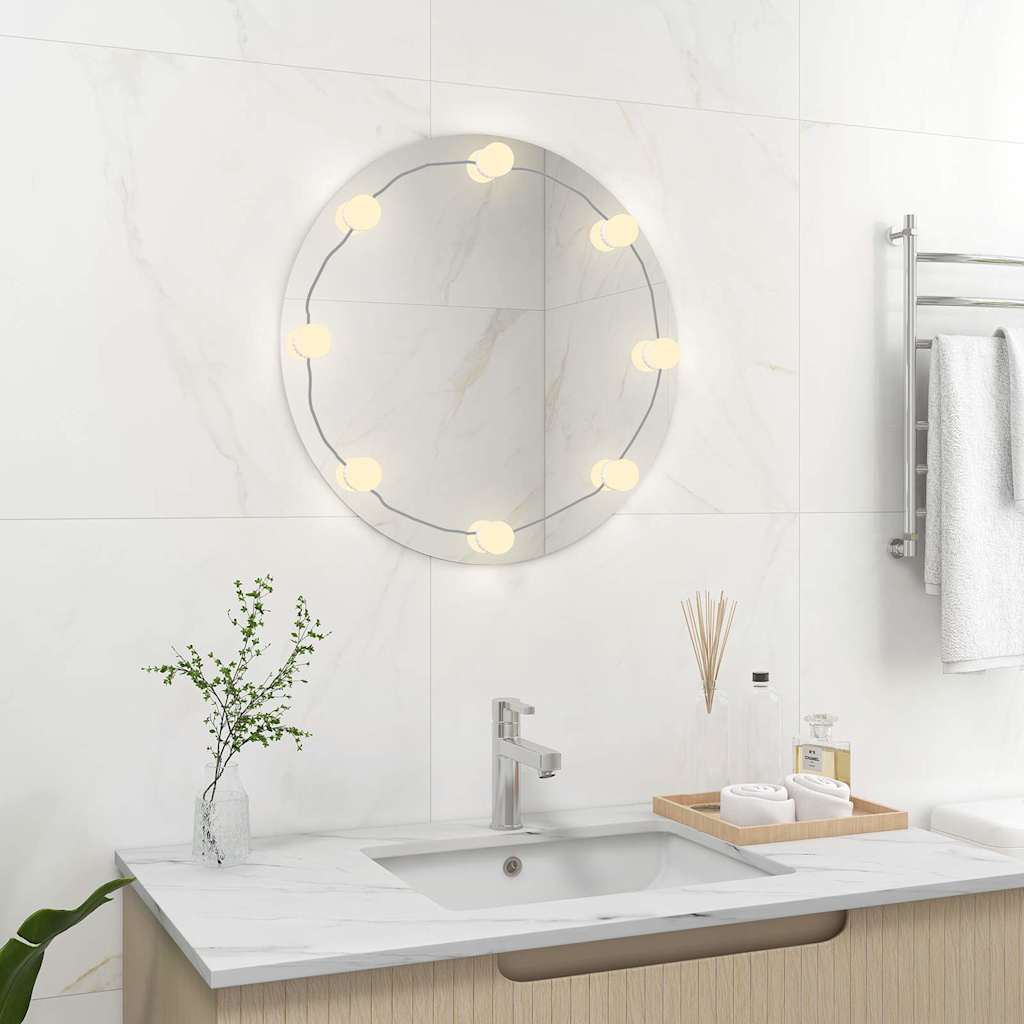 Seinapeegel LED-tuledega, ümar, klaas