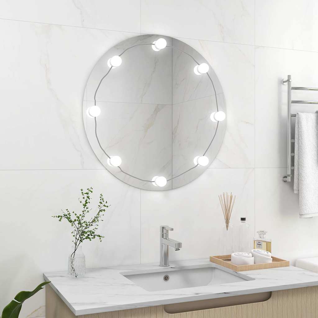 Seinapeegel LED-tuledega, ümar, klaas