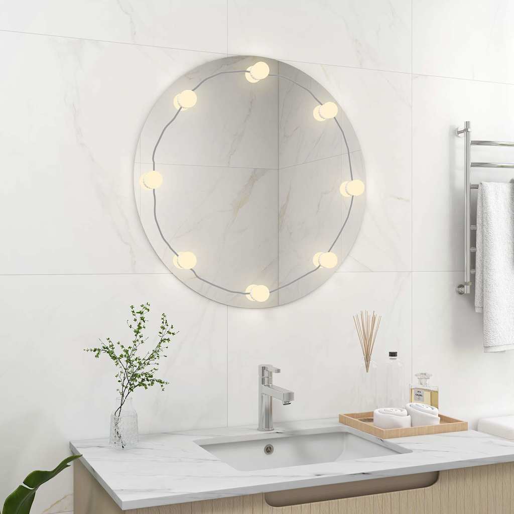 Seinapeegel LED-tuledega, ümar, klaas