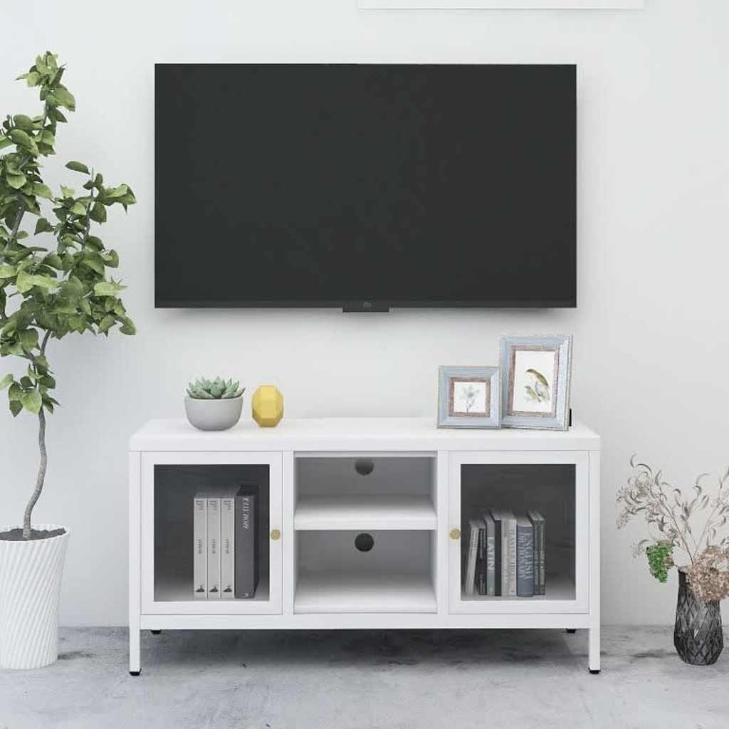 Telerialus, valge, 105 x 35 x 52 cm, teras ja klaas