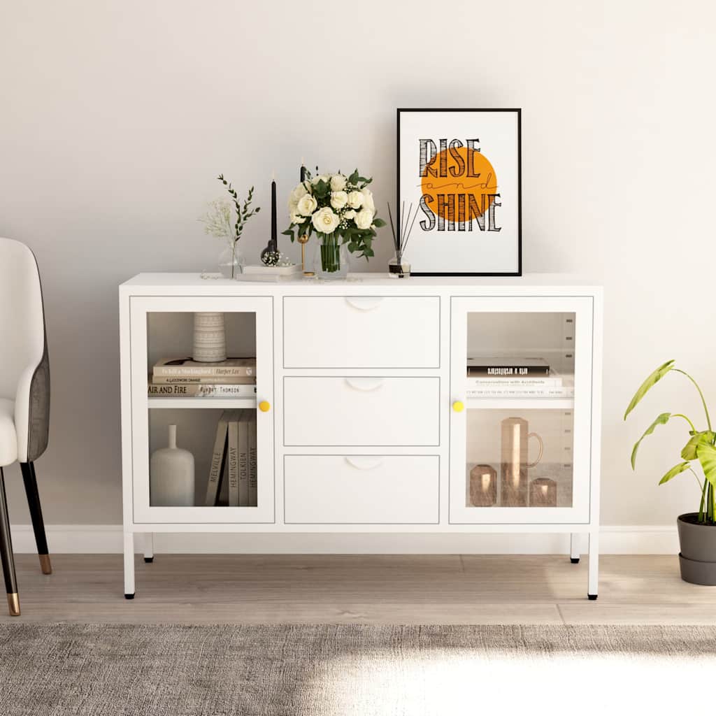 Puhvetkapp, valge, 105 x 35 x 70 cm, teras ja klaas