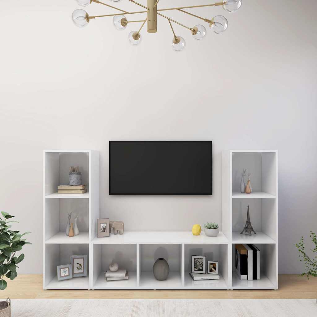 Telerikapid 3 tk kõrgläikega valge 107x35x37 cm puitlaastplaat