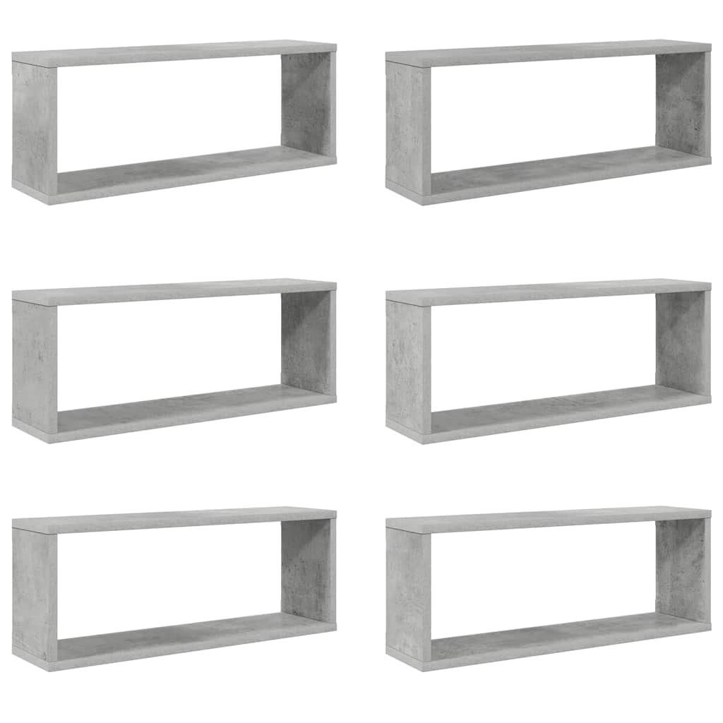 Kuubikukujulised seinariiulid 6 tk, betoonhall, 60x15x23 cm
