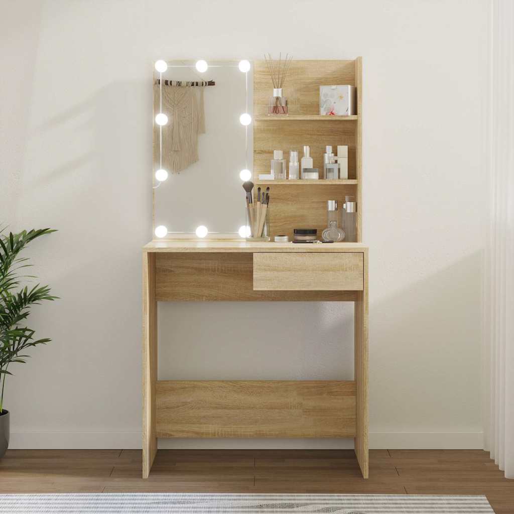 LED-valgustusega tualettlaud, Sonoma tamm, 74,5 x 40 x 141 cm, töödeldud puit