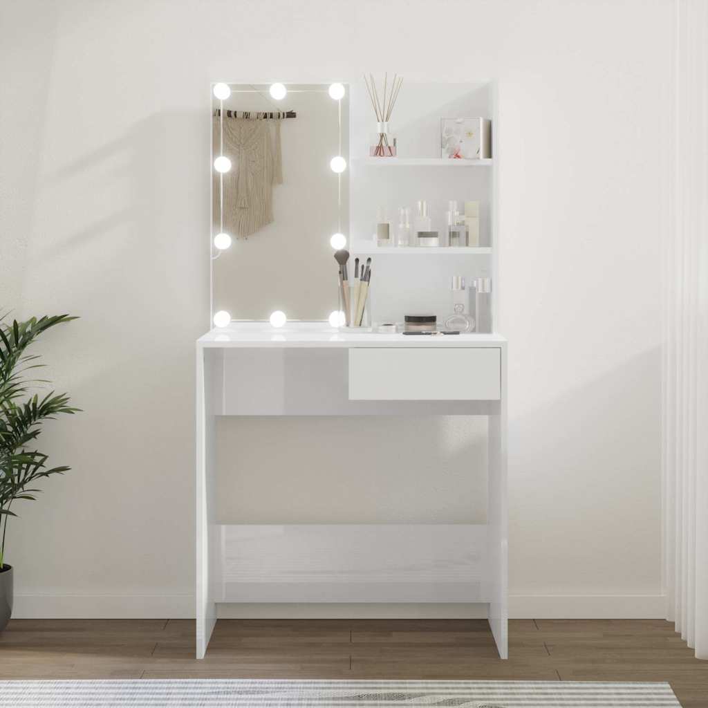 Tualettlaud LEDiga, kõrgläikega valge, 74,5 x 40 x 141 cm